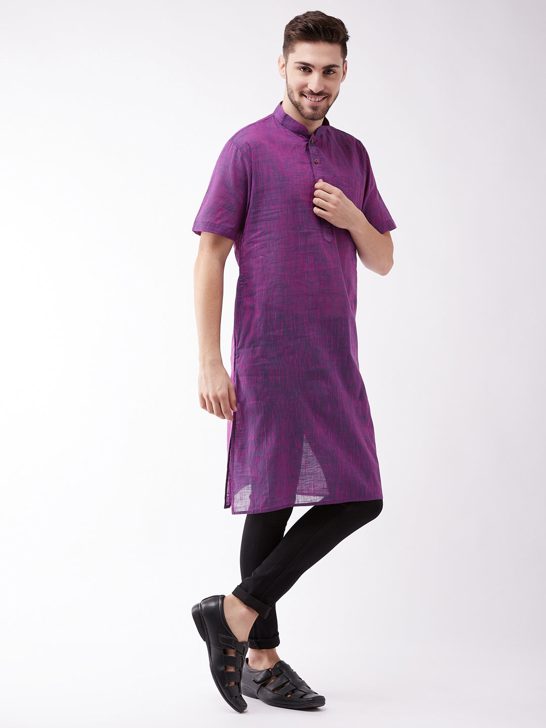 Men's Solid Purple Pure Cotton Kurta