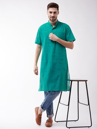 VM BY VASTRAMAY Men's Solid Turquoise Pure Cotton Kurta