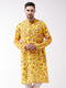 Men's Floral Printed Multicolor-Base-Yellow Muslin Blend Kurta