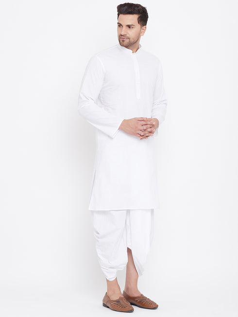 Men's White Cotton Kurta And Dhoti Set