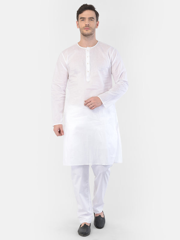 Men's White Cotton Addhi Kurta Pyjama Set