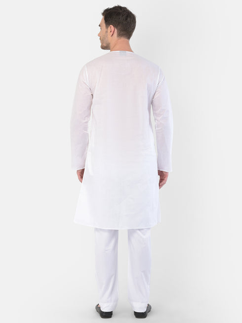 Men's White Cotton Addhi Kurta Pyjama Set