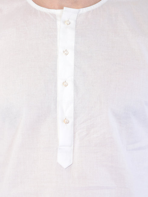 Men's White Cotton Addhi Kurta Pyjama Set