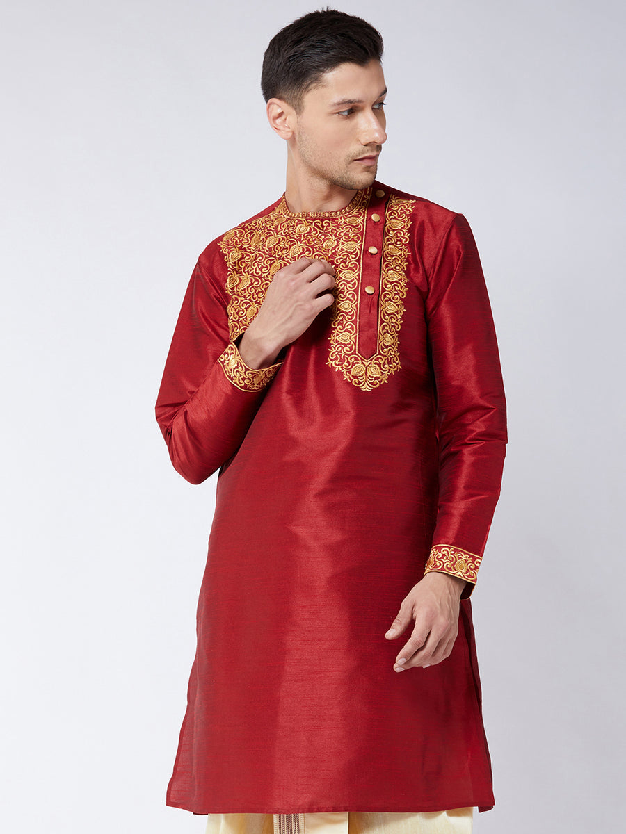 Men's Maroon Silk Blend Kurta – vastramay