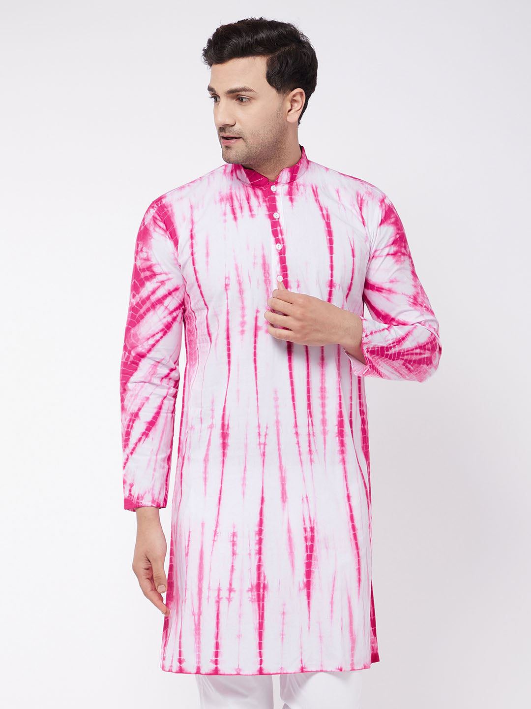 Men's Pink And White Tie And Dye Kurta