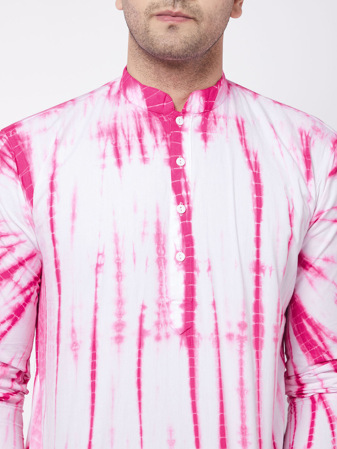 Men's Pink And White Tie And Dye Kurta