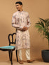 Men's Pink Floral Printed Silk Blend Kurta With Cream Solid Viscose Pant Set