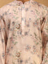 Men's Pink Floral Printed Silk Blend Kurta With Cream Solid Viscose Pant Set