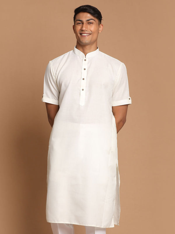 Men's Cream Solid Kurta