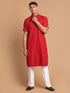 Men's Maroon Solid Kurta With White Pant Style Cotton Pyjama Set