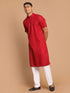 Men's Maroon Solid Kurta With White Pant Style Cotton Pyjama Set