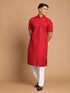Men's Maroon Solid Kurta With White Pant Style Cotton Pyjama Set