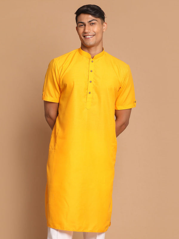 Men's Mustard Solid Kurta