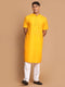 Men's Mustard Solid Kurta With White Pant Style Cotton Pyjama Set