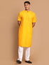 Men's Mustard Solid Kurta With White Pant Style Cotton Pyjama Set