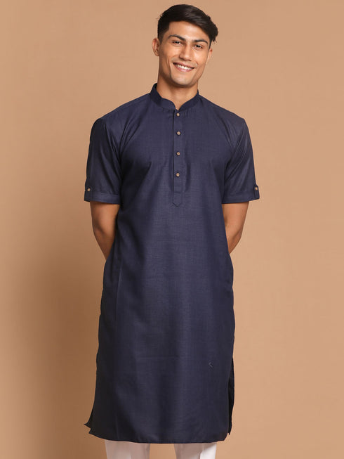 Men's Navy Blue Solid Kurta