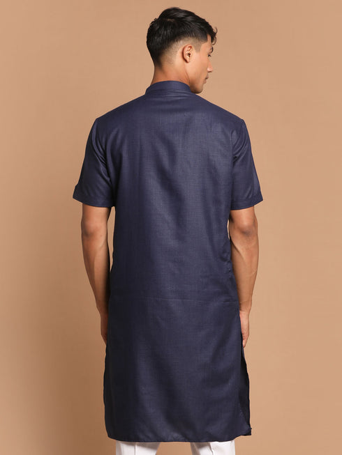 Men's Navy Blue Solid Kurta