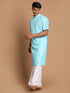 Men's Aqua Blue Cotton Kurta And Mundu Set