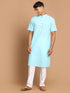 Men's Aqua Blue Solid Kurta With White Pant Style Cotton Pyjama Set