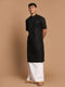 Men's Black Cotton Kurta And Mundu Set