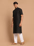 Men's Black Solid Kurta With White Pant Style Cotton Pyjama Set