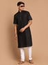 Men's Black Solid Kurta With White Pant Style Cotton Pyjama Set