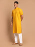 Men's Mustard Solid Kurta With White Pant Style Cotton Pyjama Set