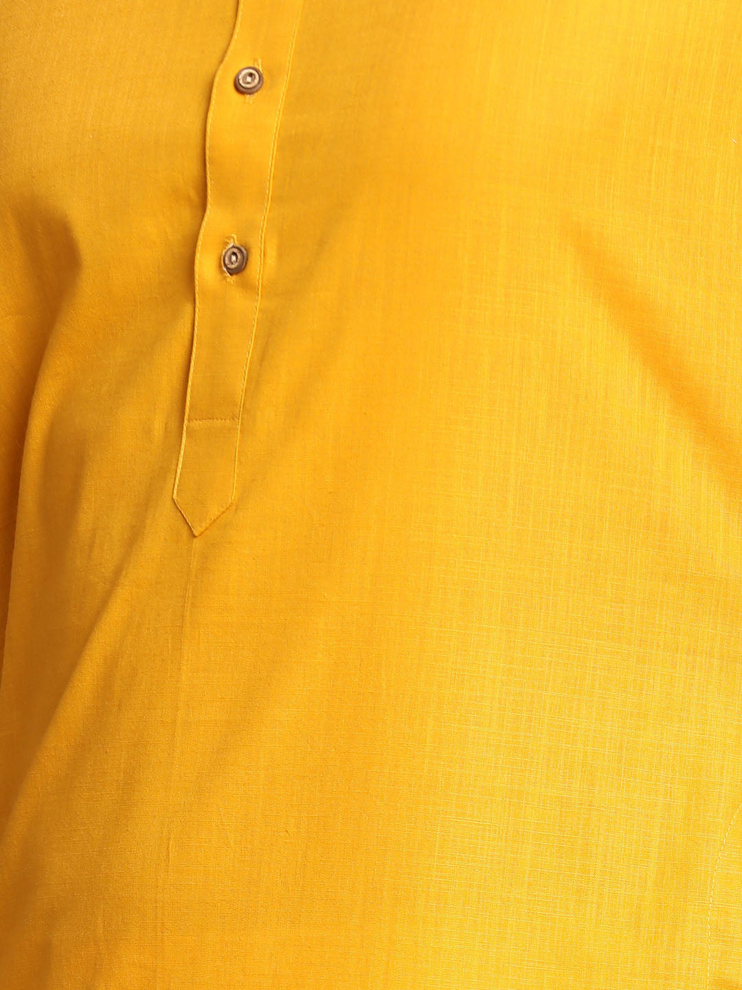 Men's Mustard Solid Kurta With White Pant Style Cotton Pyjama Set
