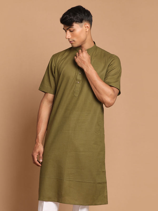 Men's Olive Green Solid Kurta