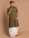 Men's Olive Green Cotton Kurta And Mundu Set