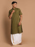 Men's Olive Green Cotton Kurta And Mundu Set