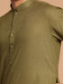 Men's Olive Green Cotton Kurta And Mundu Set