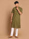 Men's Mint Green Solid Kurta With White Pant Style Cotton Pyjama Set