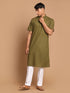 Men's Mint Green Solid Kurta With White Pant Style Cotton Pyjama Set