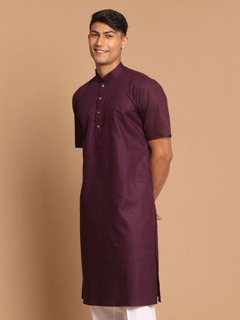 Men's Purple Solid Kurta