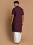 Men's Purpple Cotton Kurta And Mundu Set