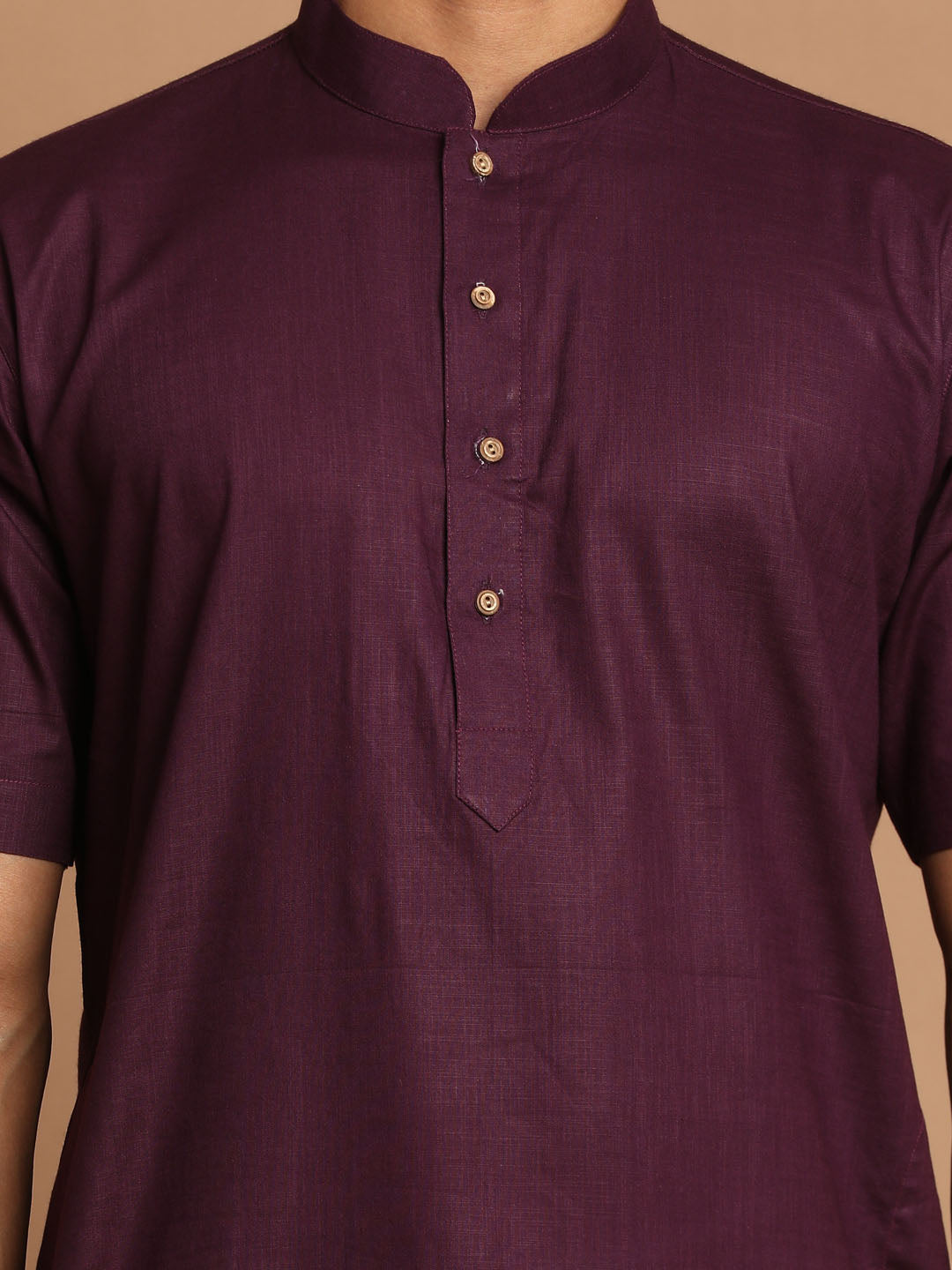 Men's Purpple Cotton Kurta And Mundu Set