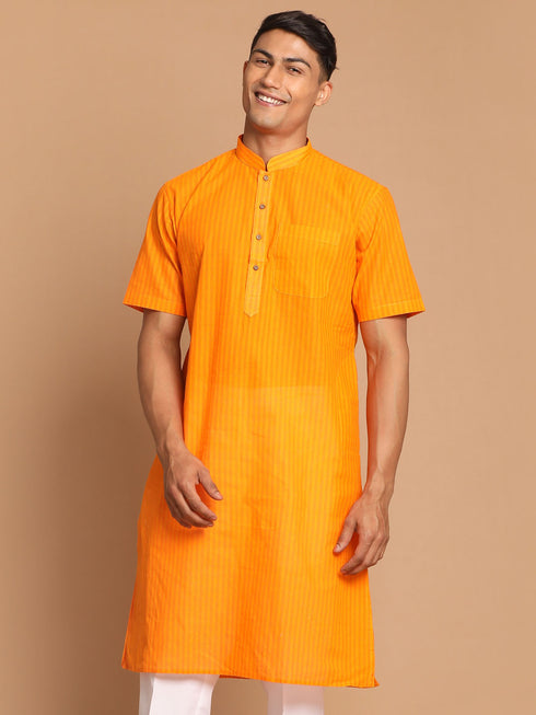Men's Orange Striped Kurta