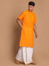 Men's Orange Striped Cotton Kurta And Mundu Set