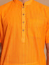 Men's Orange Striped Cotton Kurta And Mundu Set