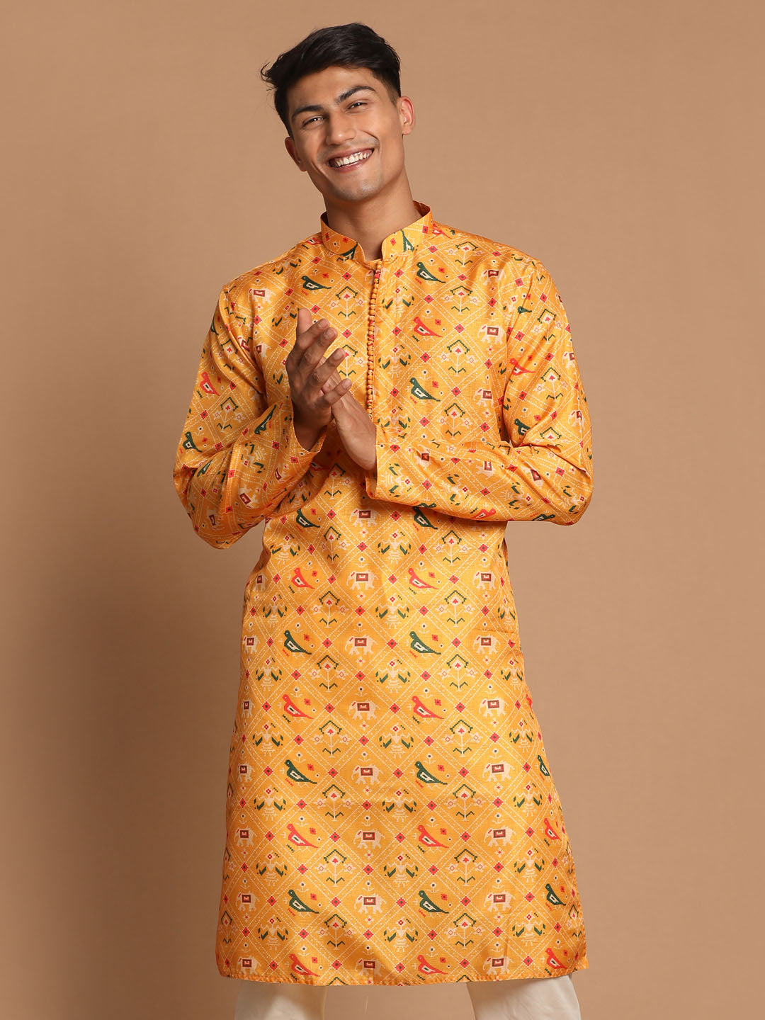 Men's Yellow Silk Blend Ethnic Kurta