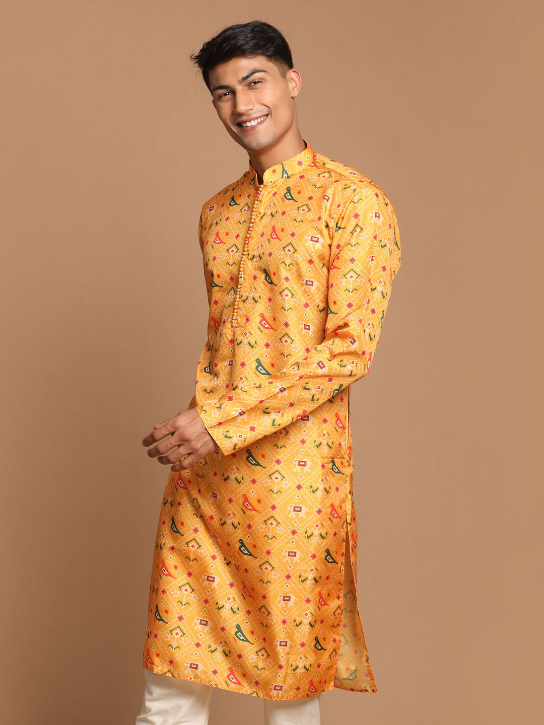 Men's Yellow Silk Blend Ethnic Kurta