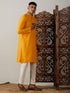 Men's Yellow And Cream Solid Kurta With Pant Style Cotton Pyjama Set