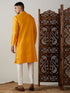 Men's Yellow And Cream Solid Kurta With Pant Style Cotton Pyjama Set