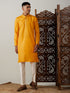 Men's Yellow And Cream Solid Kurta With Pant Style Cotton Pyjama Set