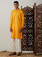Men's Yellow And Cream Solid Kurta With Pant Style Cotton Pyjama Set
