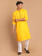 Men's Yellow And White Solid Kurta With Pant Style Cotton Pyjama Set