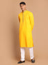 Men's Yellow And White Solid Kurta With Pant Style Cotton Pyjama Set