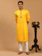 Men's Yellow And White Solid Kurta With Pant Set