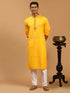 Men's Yellow And White Solid Kurta With Pant Set